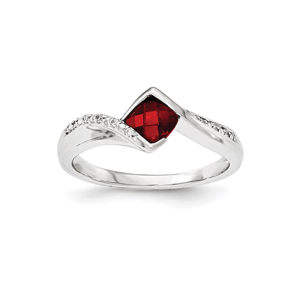 14K White Gold Real Diamond u0026 Garnet Ring