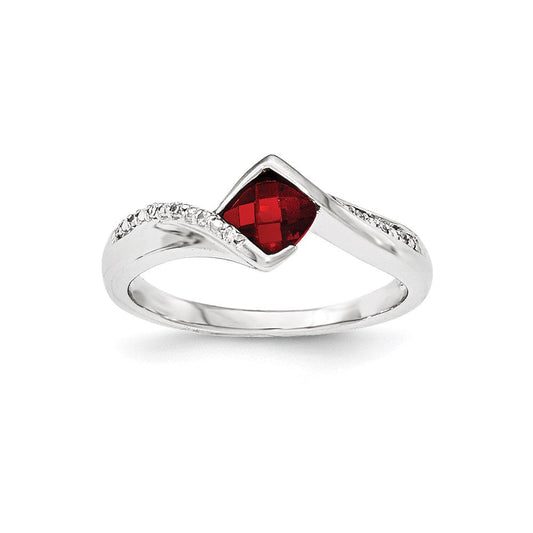 14K White Gold Real Diamond u0026 Garnet Ring