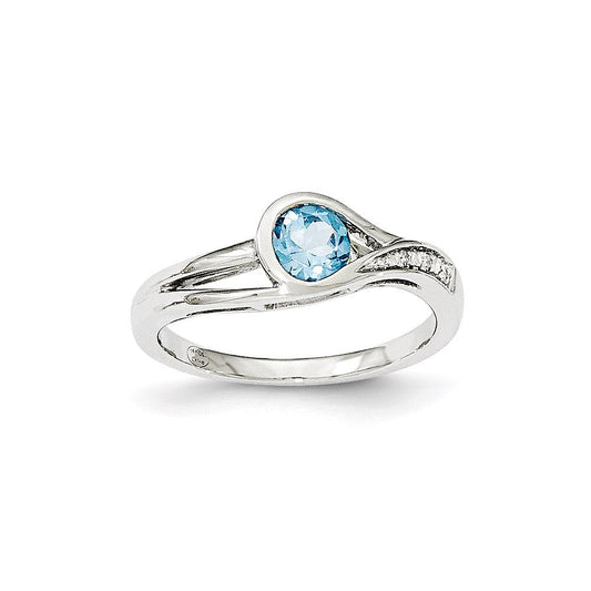 14K White Gold Real Diamond u0026 Blue Topaz Ring