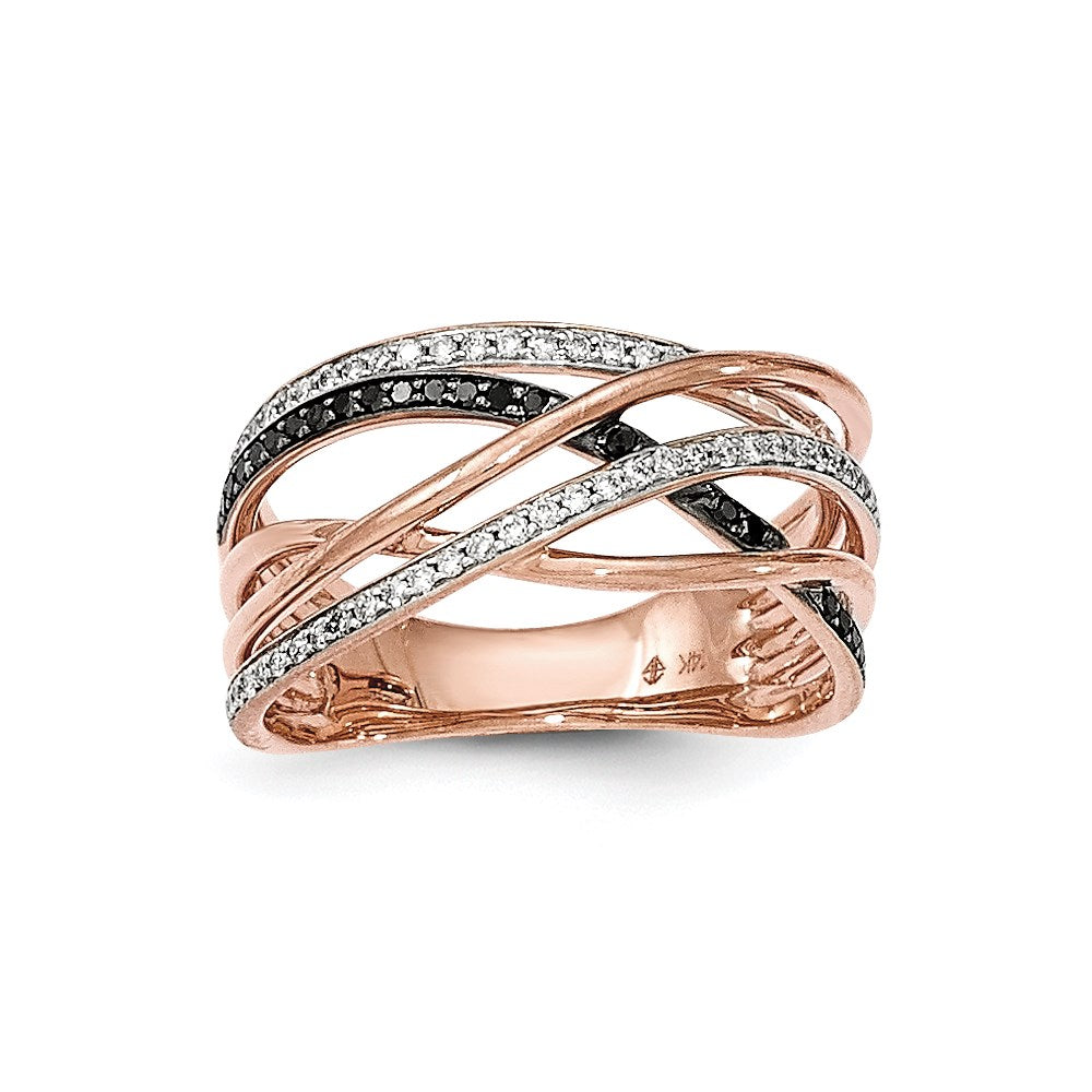 14k rose gold polished 2 diamond blk real diamond band ring y13190aa