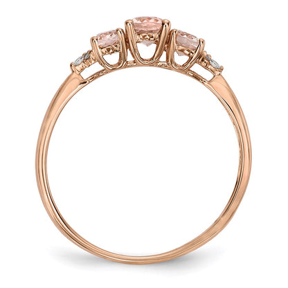 14k Rose Gold Polished Triple Morganite and Real Diamond Ring
