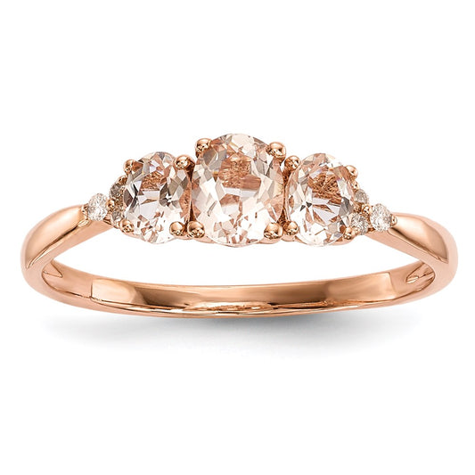 14k Rose Gold Polished Triple Morganite and Real Diamond Ring