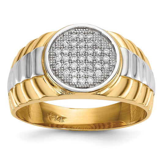 14k yellow gold w rhodium mens micro pav cz round ring y13801