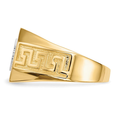 14k yellow gold w rhodium mens micro pave cz octagon greek key ring y13802