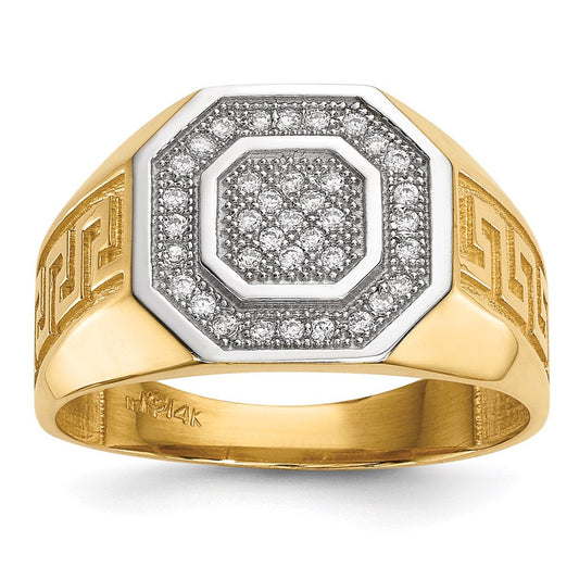 14k yellow gold w rhodium mens micro pave cz octagon greek key ring y13802