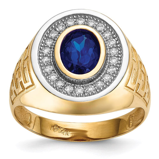 14k yellow gold w rhodium cz oval blue cz mens ring y13803