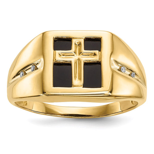 14k gold w onyx real diamond cross mens ring y13808aa