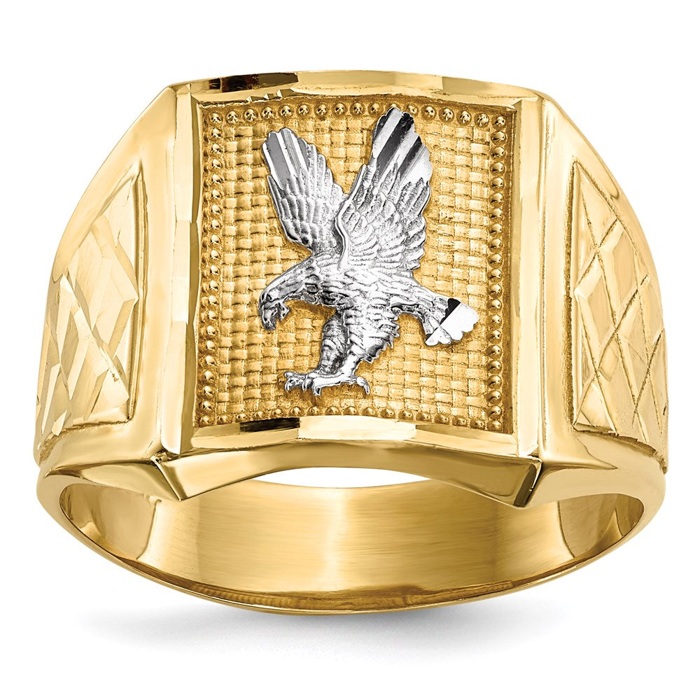 14k yellow gold w rhodium diamond cut eagle mens ring y13811