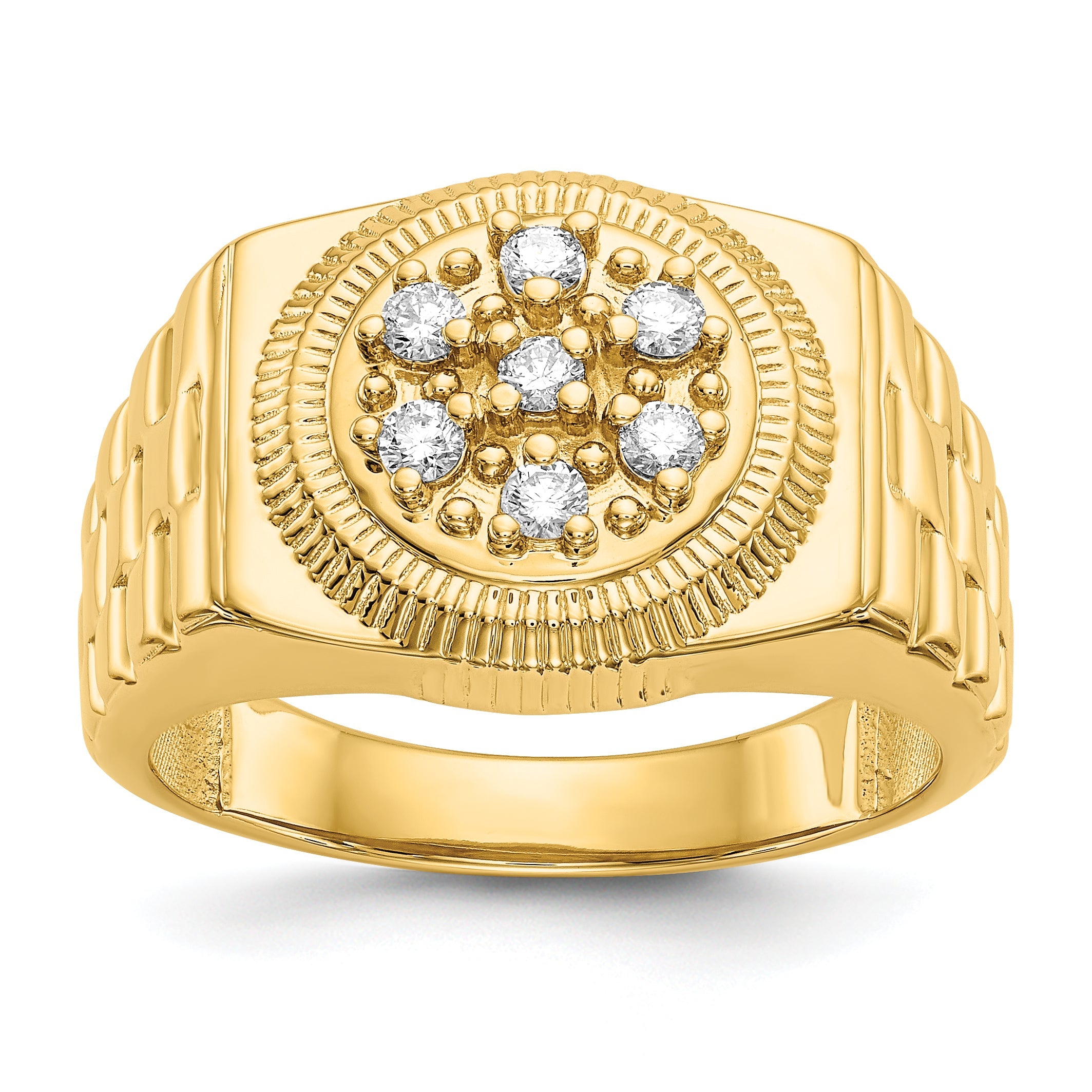 Solid 14k Yellow Gold AA Simulated CZ men's Ring