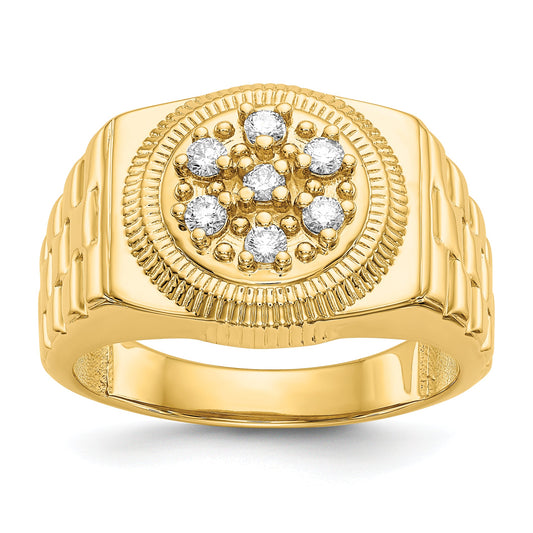 Solid 14k Yellow Gold AA Simulated CZ men's Ring