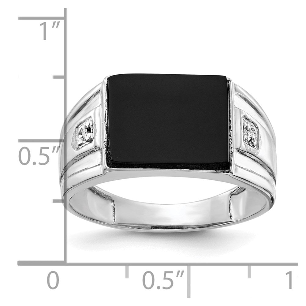 Solid 14k White Gold AAA Real Diamond and Onyx Men's Ring