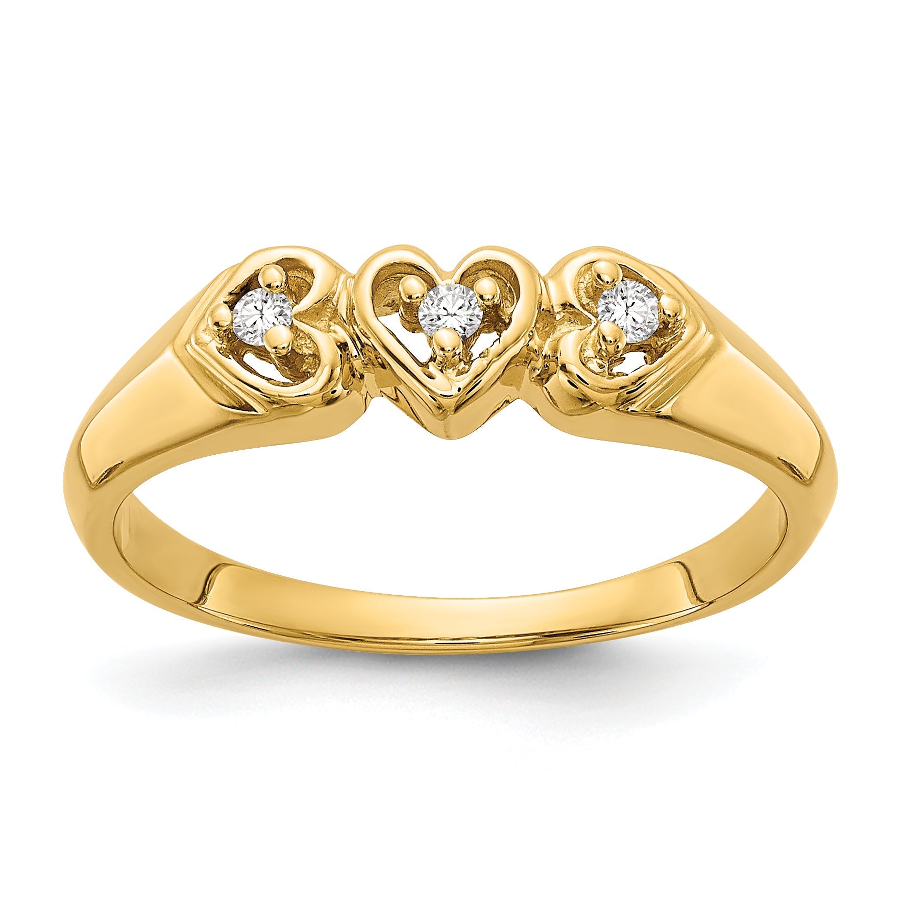 Solid 14k Yellow Gold VS Simulated CZ heart Ring
