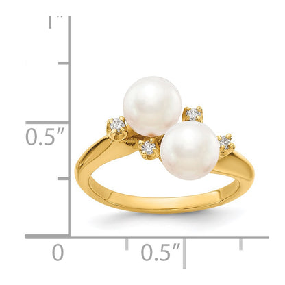 14k Yellow Gold 6mm FW Cultured Pearl VS Diamond ring
