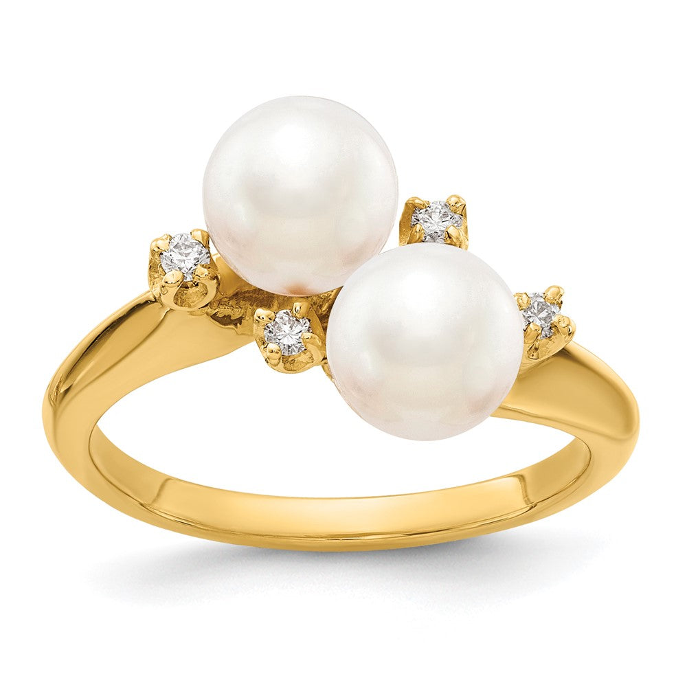14k Yellow Gold 6mm FW Cultured Pearl VS Diamond ring