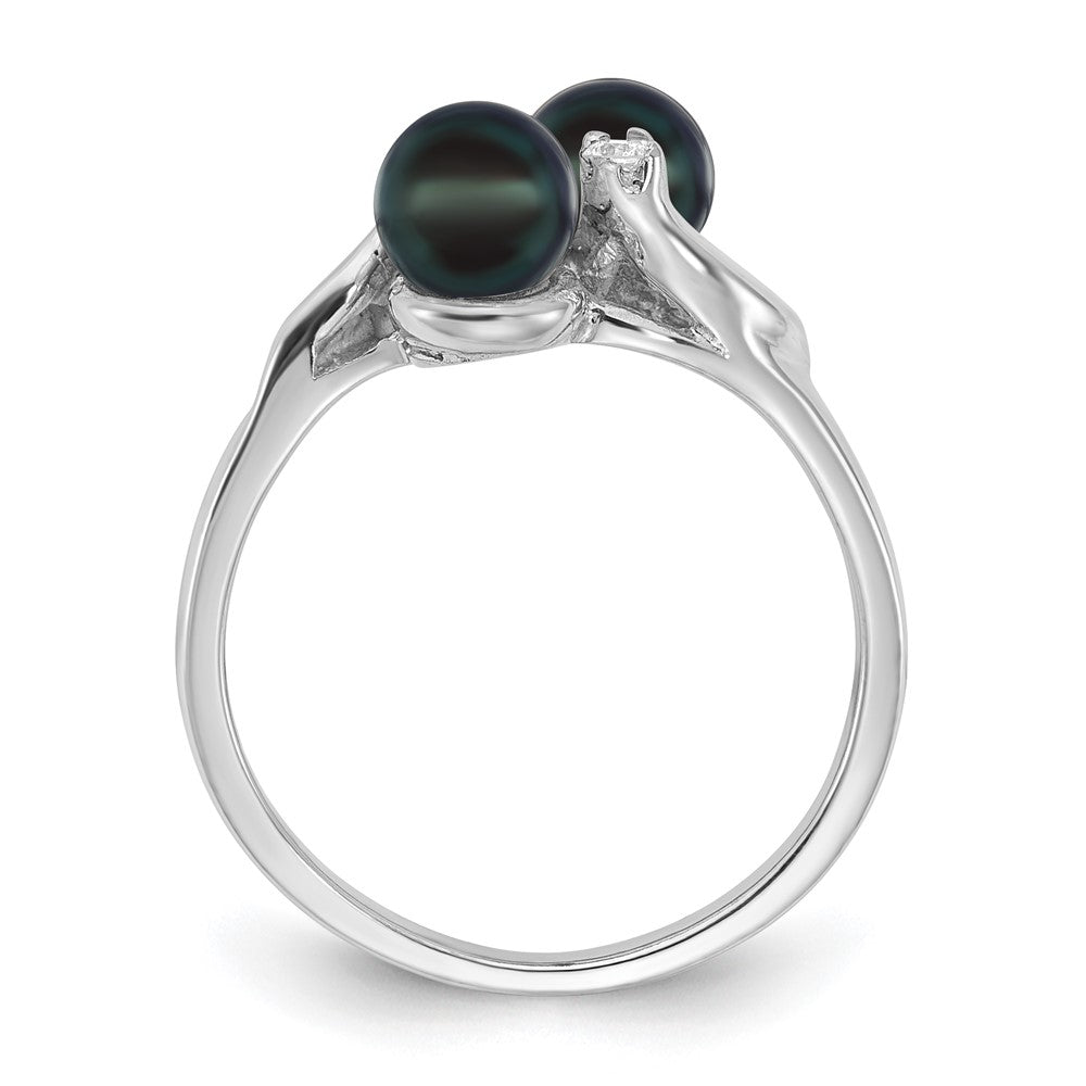 14k White Gold 5mm Black FW Cultured Pearl AAA Diamond ring