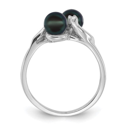 14k White Gold 5mm Black FW Cultured Pearl VS Diamond ring