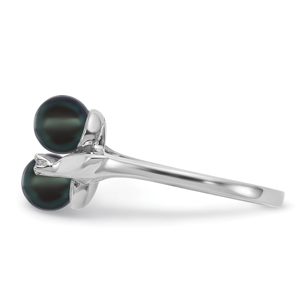 14k White Gold 5mm Black FW Cultured Pearl AAA Diamond ring