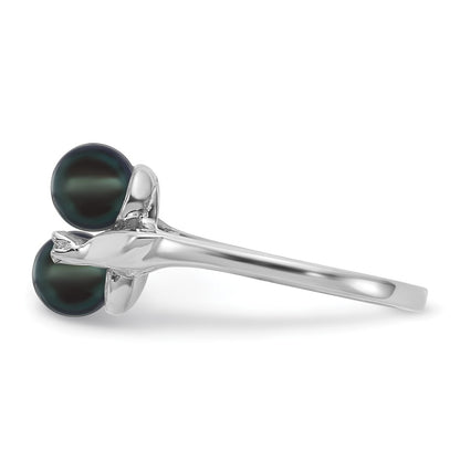 14k White Gold 5mm Black FW Cultured Pearl AAA Diamond ring