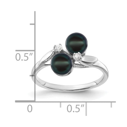 14k White Gold 5mm Black FW Cultured Pearl AAA Diamond ring