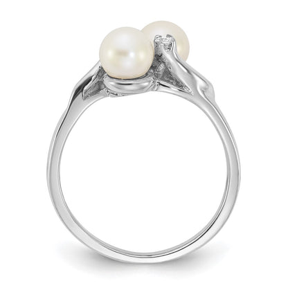 14k White Gold 5mm FW Cultured Pearl AAA Diamond ring