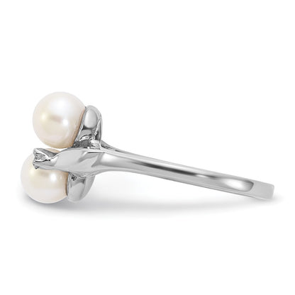 14k White Gold 5mm FW Cultured Pearl AAA Diamond ring