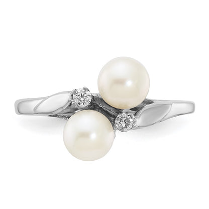 14k White Gold 5mm FW Cultured Pearl AAA Diamond ring