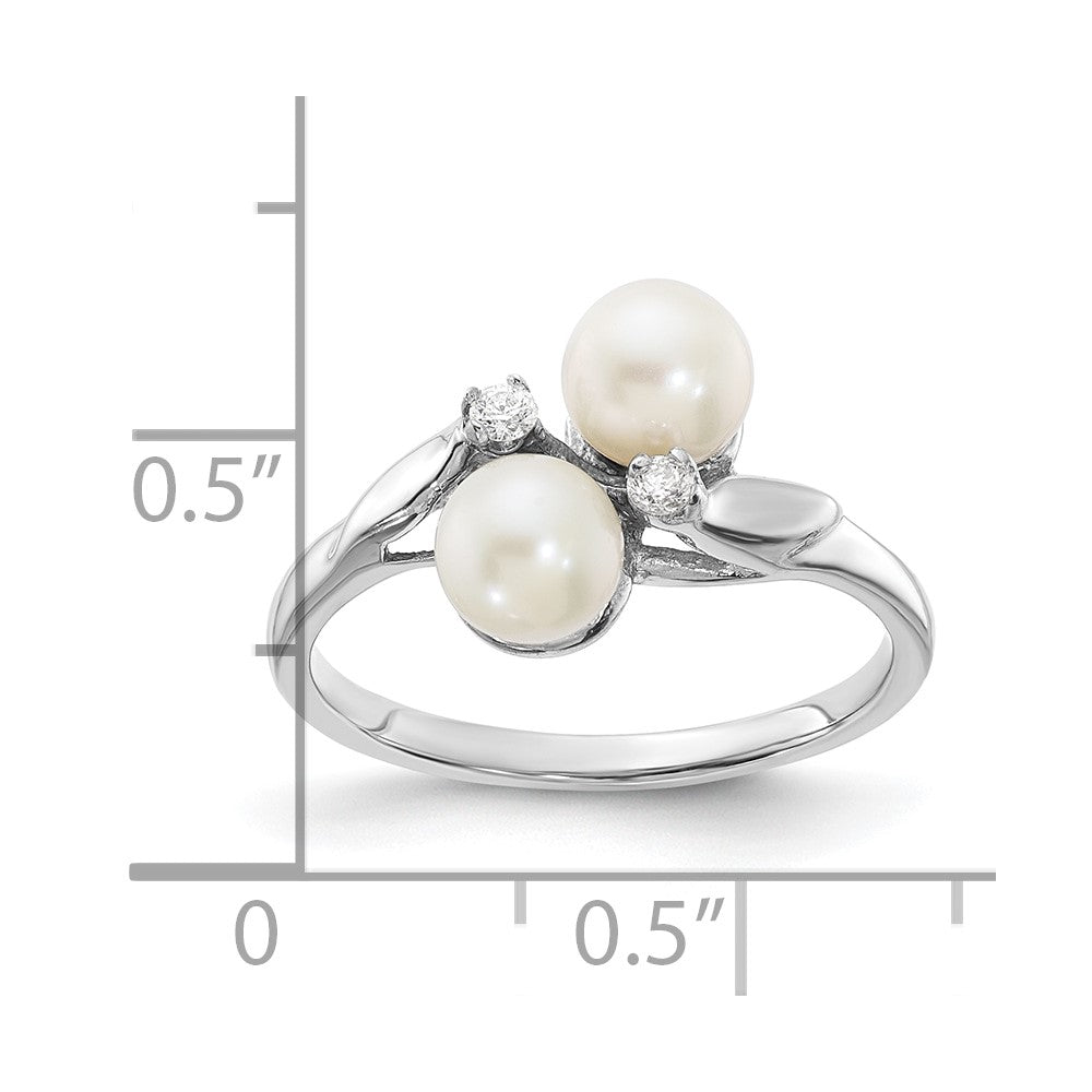 14k White Gold 5mm FW Cultured Pearl AAA Diamond ring
