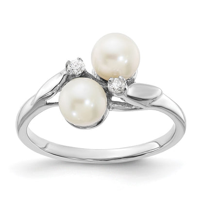 14k White Gold 5mm FW Cultured Pearl AAA Diamond ring