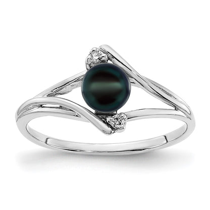 14k White Gold 5mm Black FW Cultured Pearl AAA Diamond ring
