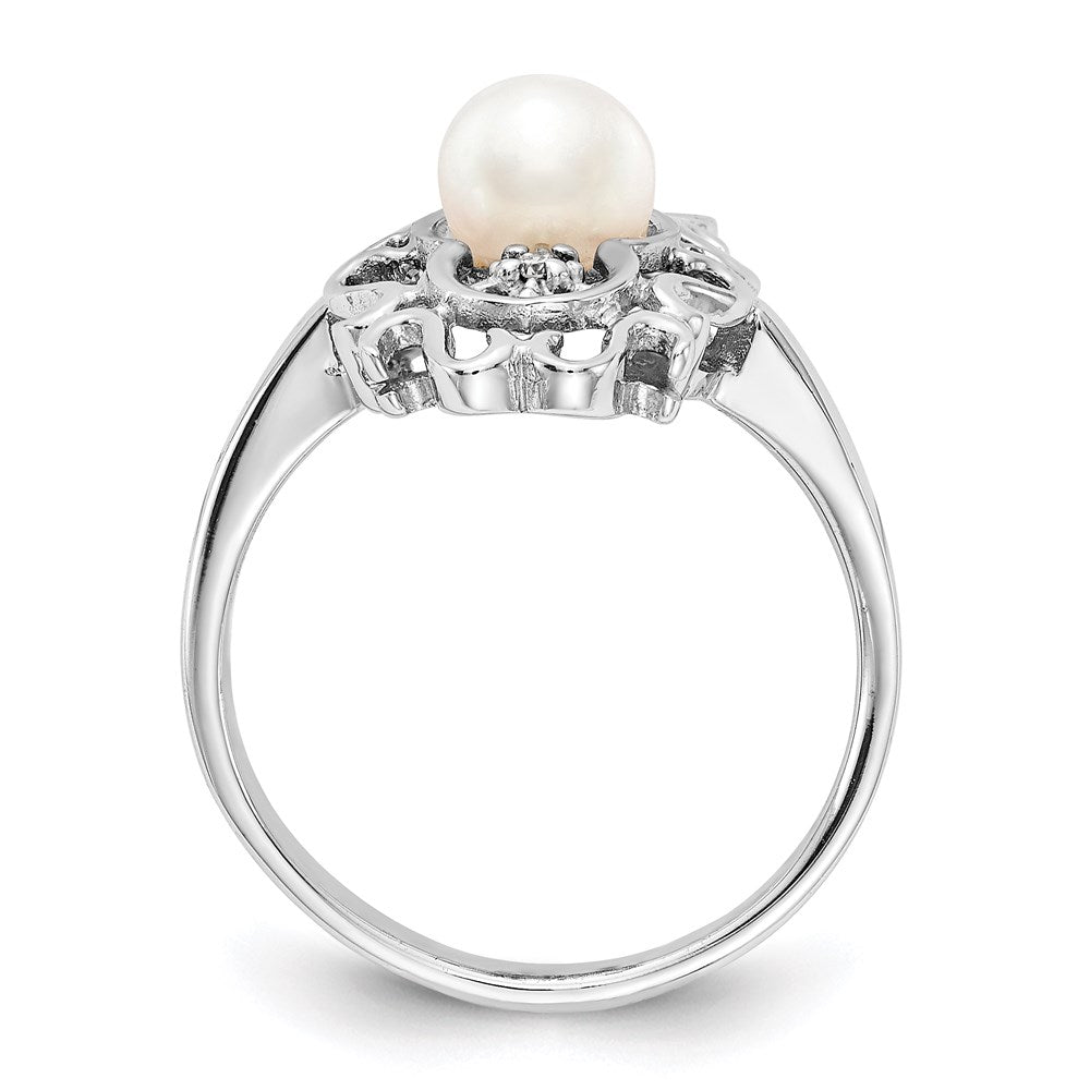 14k white gold 5 5mm fw cultured pearl a real diamond ring y1907pl a