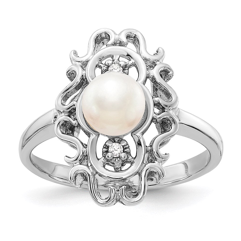 14k white gold 5 5mm fw cultured pearl a real diamond ring y1907pl a