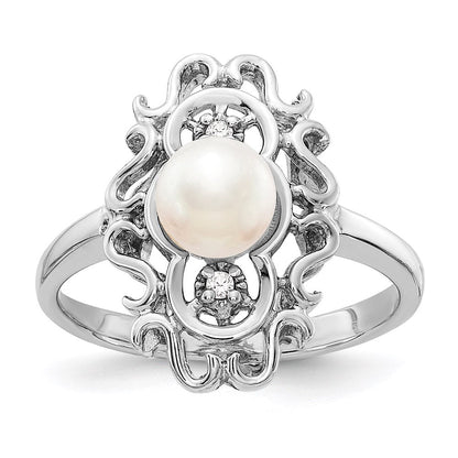 14k white gold 5 5mm fw cultured pearl a real diamond ring y1907pl a