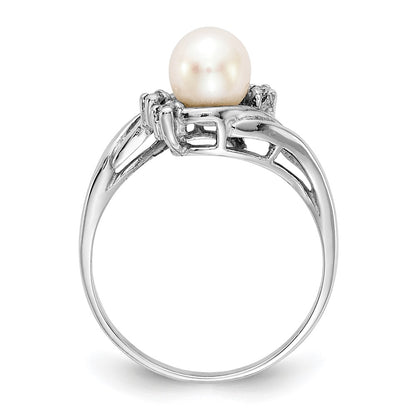 14k White Gold 6mm FW Cultured Pearl AAA Diamond ring