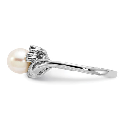 14k White Gold 6mm FW Cultured Pearl AAA Diamond ring