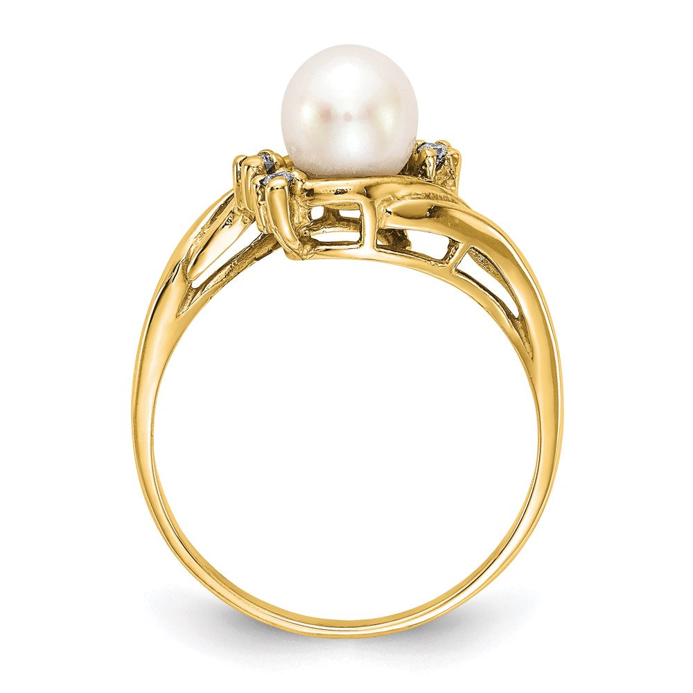 14k gold 6mm fw cultured pearl a real diamond ring y1923pl a
