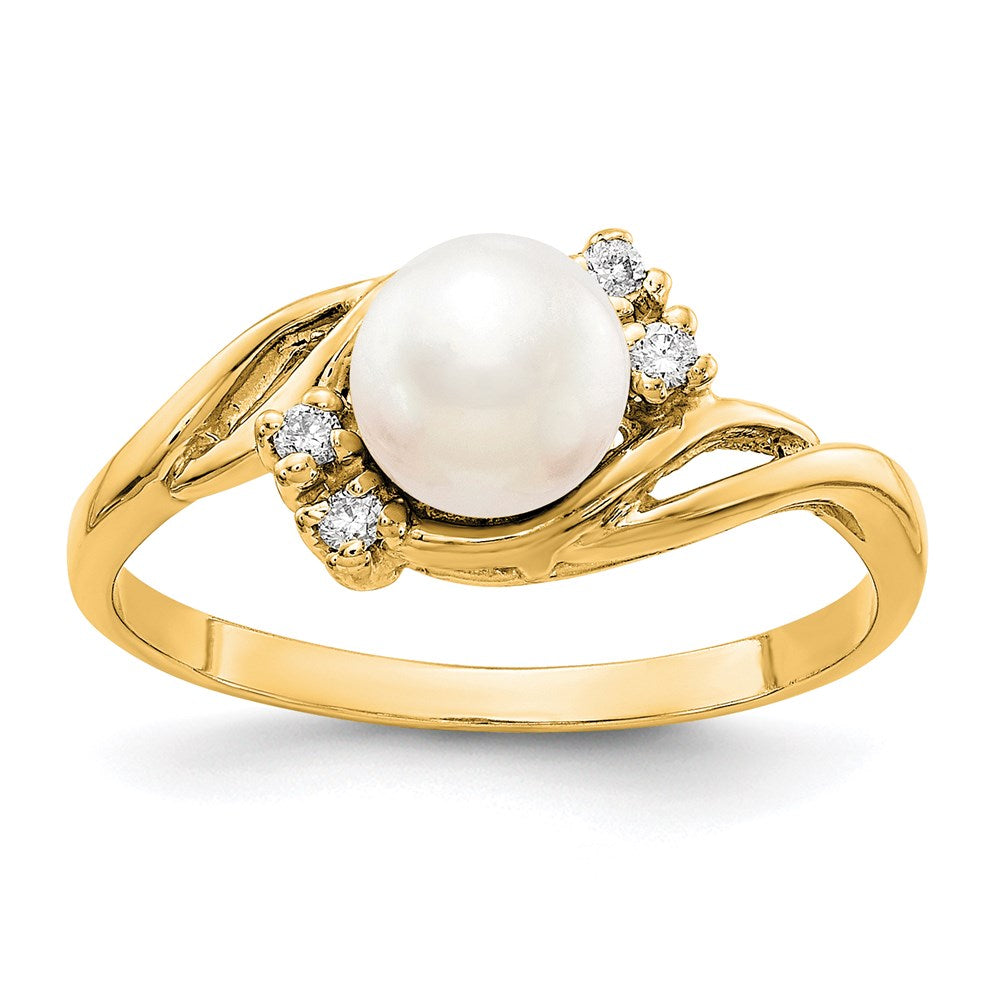 14k gold 6mm fw cultured pearl a real diamond ring y1923pl a