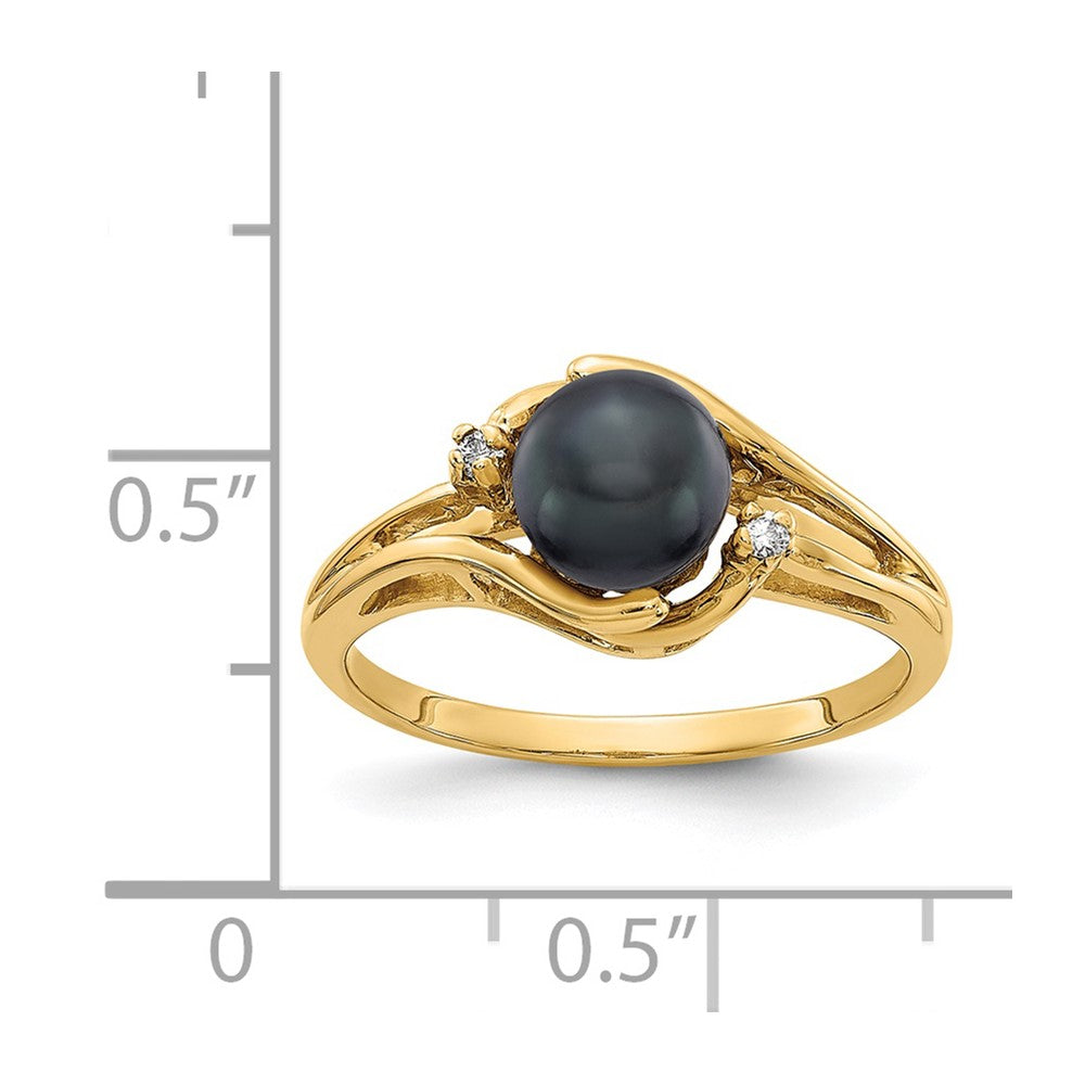 14k yellow gold 6mm black fw cultured pearl a real diamond ring y1924bp a