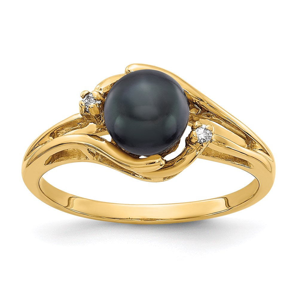 14k yellow gold 6mm black fw cultured pearl a real diamond ring y1924bp a