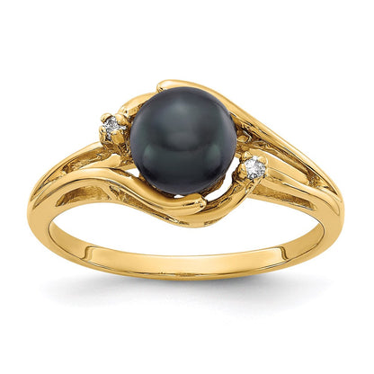 14k yellow gold 6mm black fw cultured pearl a real diamond ring y1924bp a