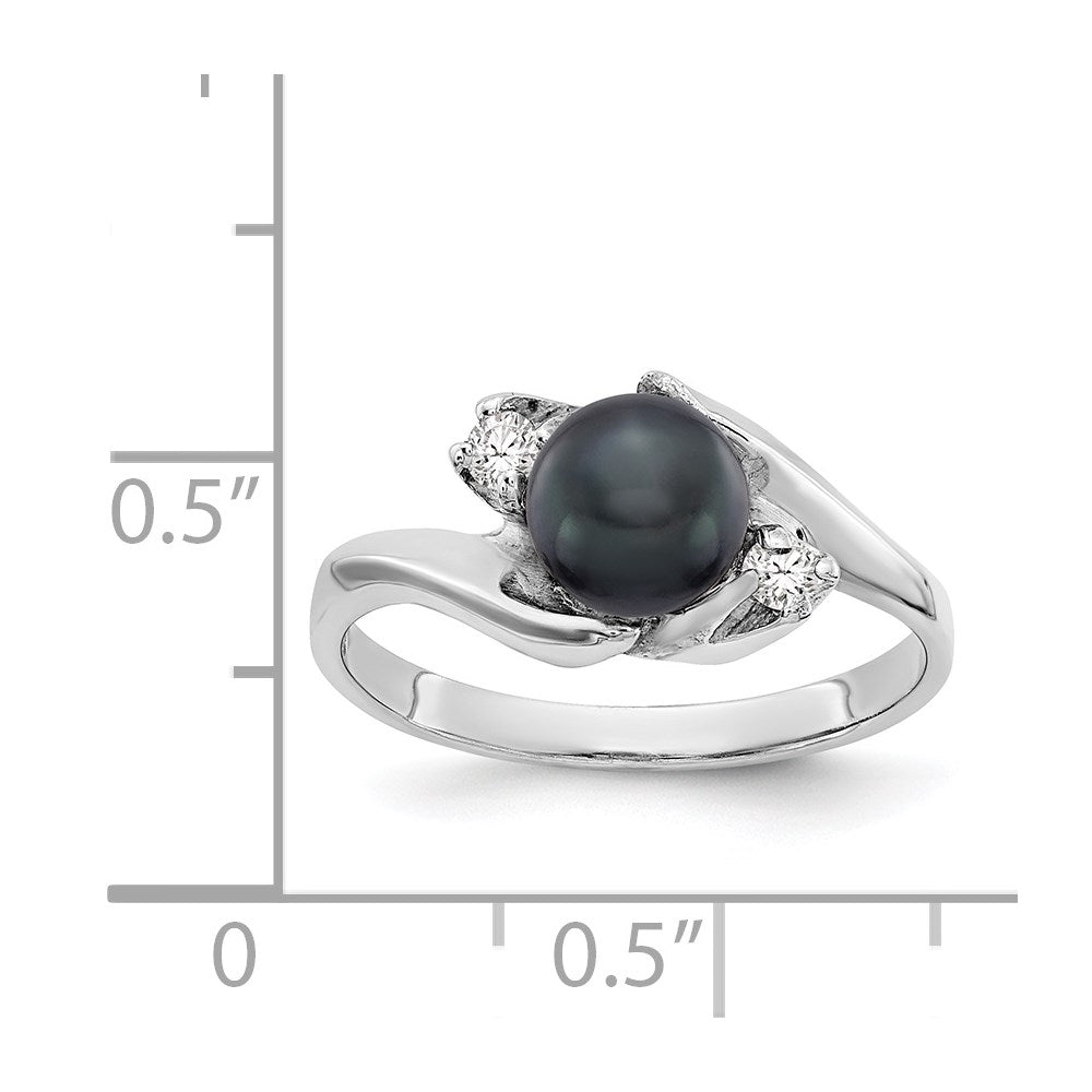 14k White Gold 6mm Black FW Cultured Pearl AA Diamond ring