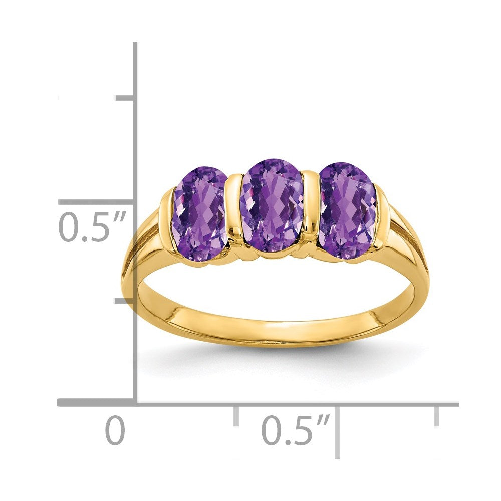 14k yellow gold 6x4mm oval amethyst checker ring y2034ac