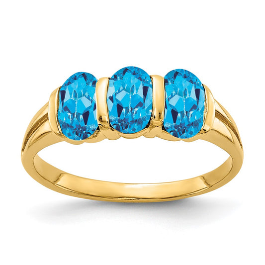 14K Yellow Gold 6x4mm Oval Blue Topaz ring