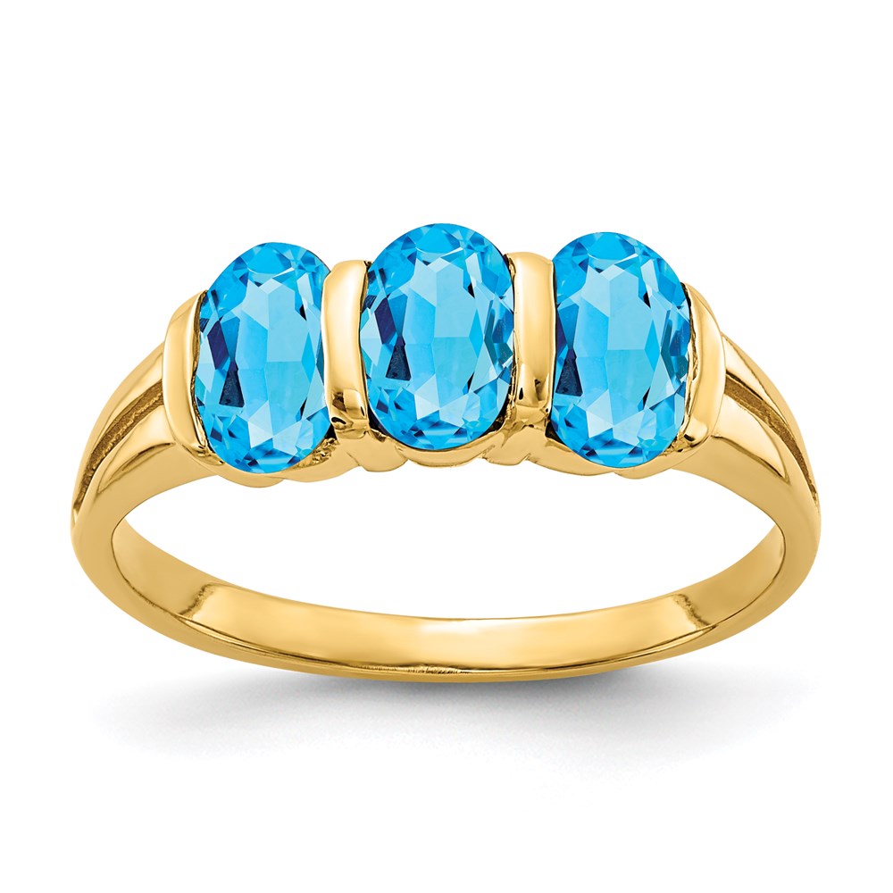 14k yellow gold 6x4mm oval blue topaz checker ring y2034bc