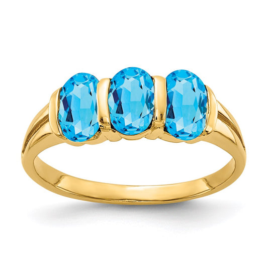 14k yellow gold 6x4mm oval blue topaz checker ring y2034bc