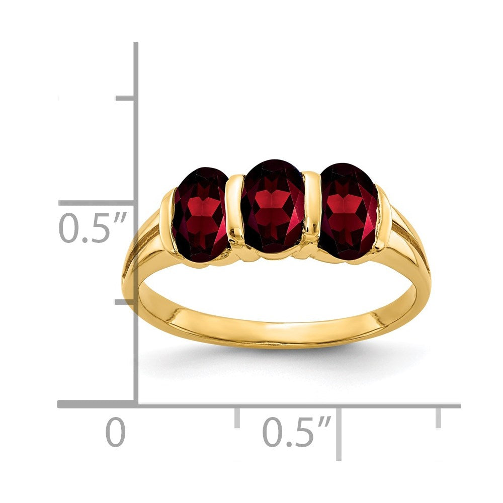 14k yellow gold 6x4mm oval garnet checker ring y2034gc