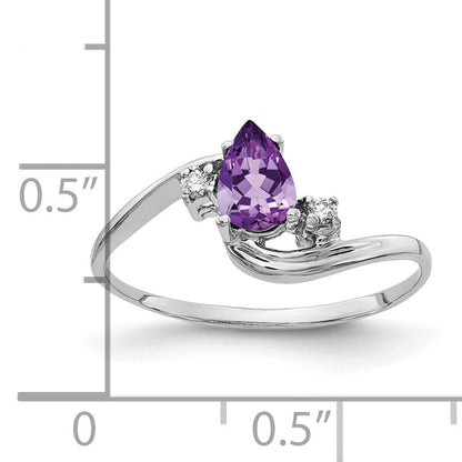 Solid 14k White Gold 6x4mm Pear Simulated Amethyst AA CZ Ring