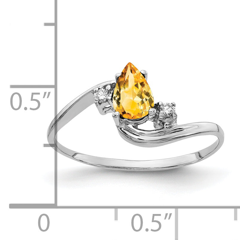 Solid 14k White Gold 6x4mm Pear Simulated Citrine ChecKer AAA CZ Ring