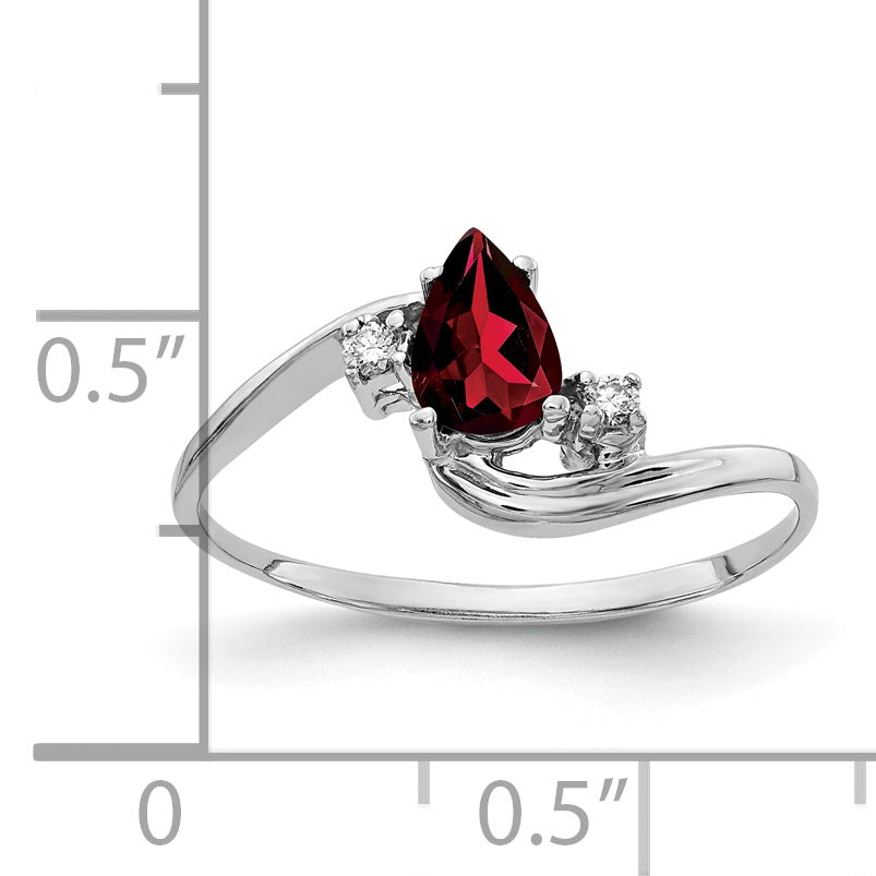 Solid 14k White Gold 6x4mm Pear Simulated Garnet ChecKer AA CZ Ring