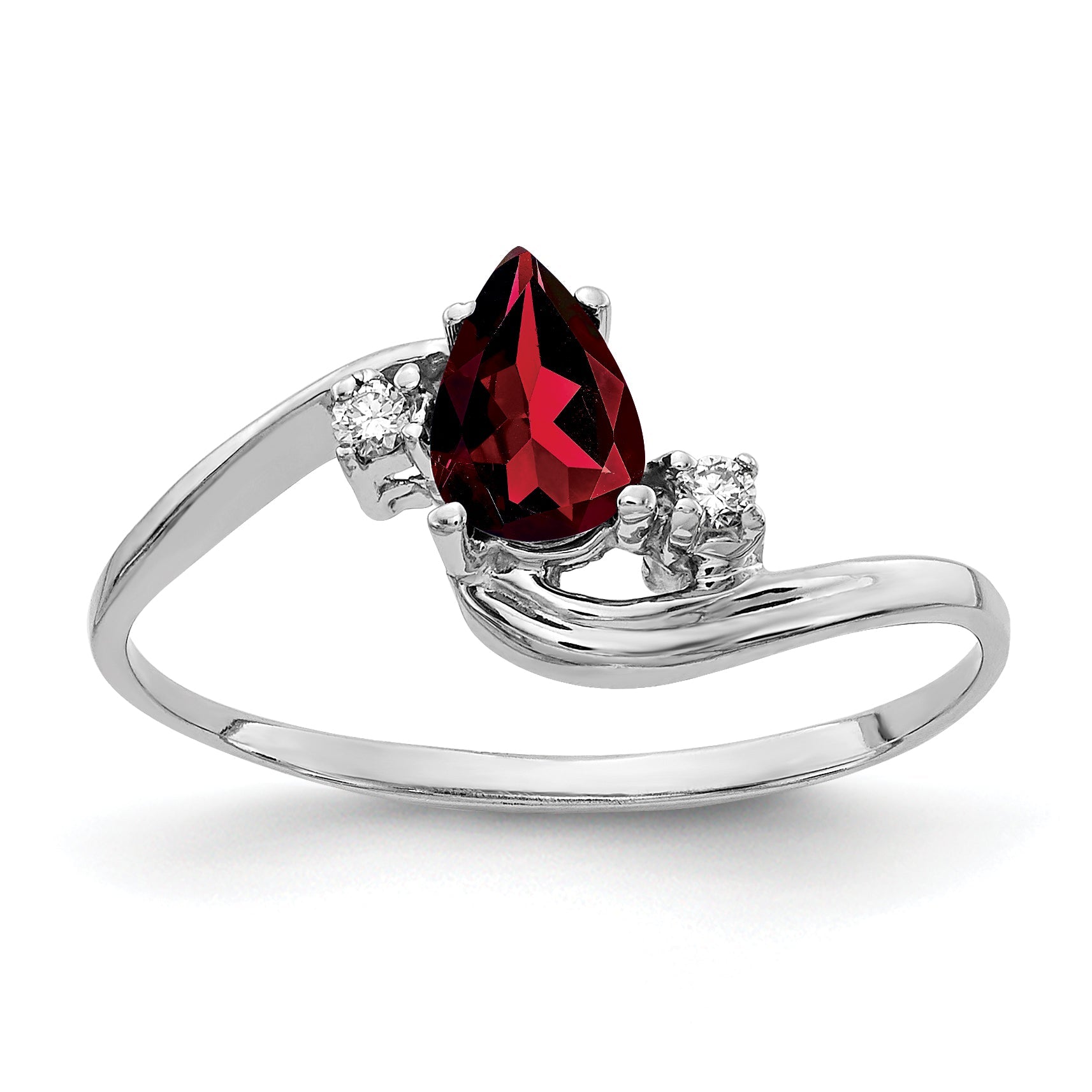 Solid 14k White Gold 6x4mm Pear Simulated Garnet ChecKer AAA CZ Ring