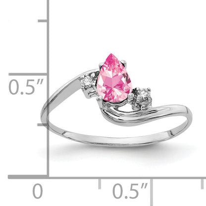 Solid 14k White Gold 6x4mm Pear Simulated Pink Tourmaline AA CZ Ring